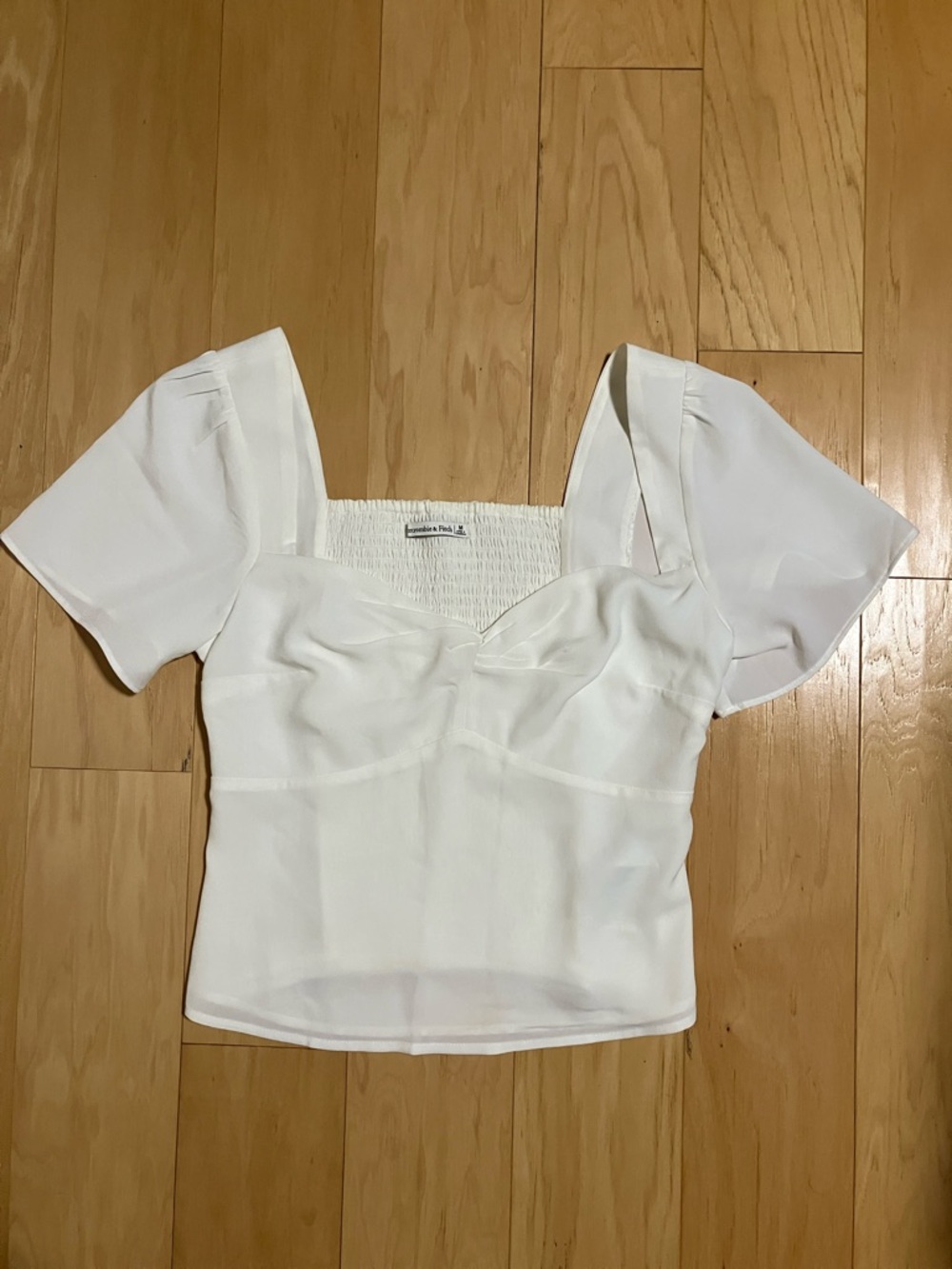 Abercrombie & Fitch White Sweetheart Puff Sleeve Top